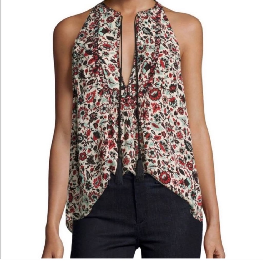 A.L.C. Silk Levi Split Neck Tassel Tank Blouse 2
